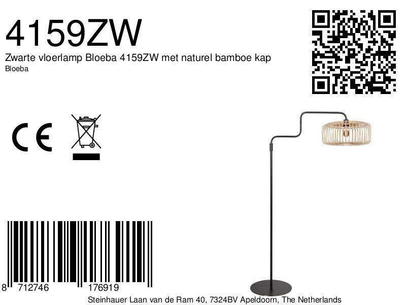 Vloerlamp breeza-beach 4159zw zwart met bamboe kap ø50 cm
