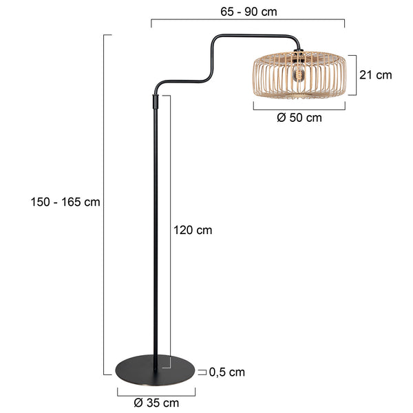 Vloerlamp breeza-beach 4159zw zwart met bamboe kap ø50 cm