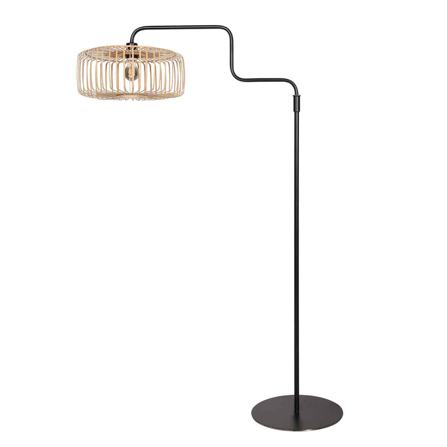 Vloerlamp breeza-beach 4159zw zwart met bamboe kap ø50 cm