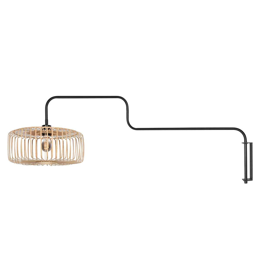 Zwarte Wandlamp Bloeba 4160ZW met naturel bamboe kap
