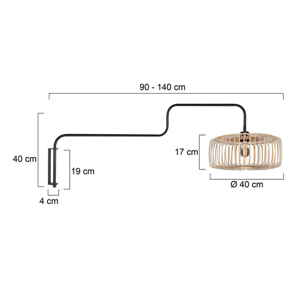 Zwarte Wandlamp Bloeba 4160ZW met naturel bamboe kap