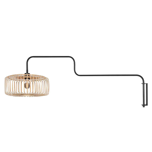 Zwarte Wandlamp Bloeba 4160ZW met naturel bamboe kap