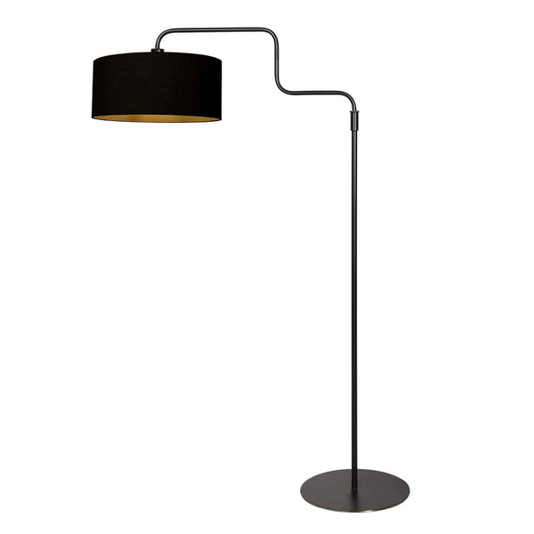 Zwarte vloerlamp Bloeba 4161ZW met zwart goud linnen kap