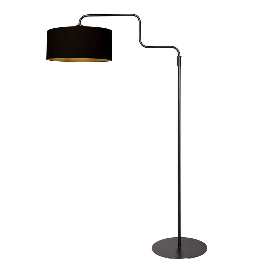 Zwarte vloerlamp Bloeba 4161ZW met zwart goud linnen kap