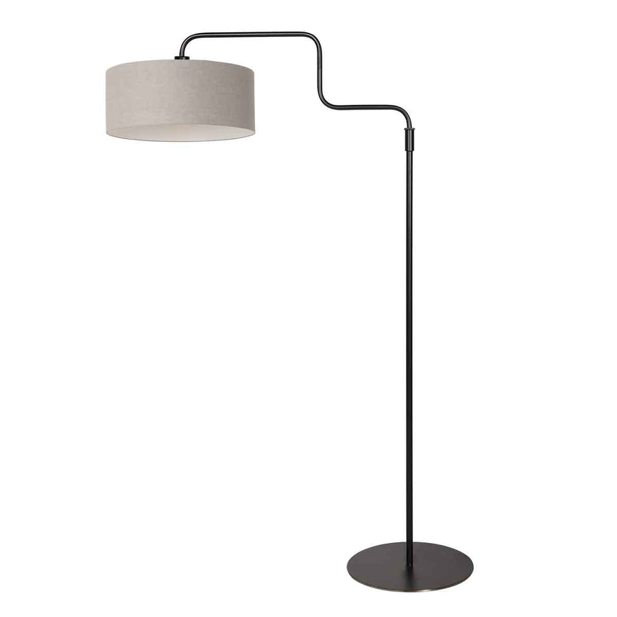 Zwarte vloerlamp Bloeba 4163ZW met grijs grof linnen kap