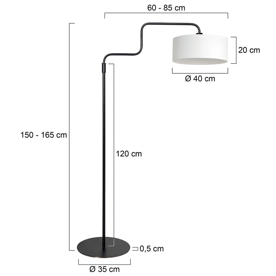Vloerlamp bloeba 4164zw zwart met wit grof linnen kap