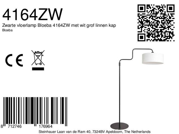 Vloerlamp bloeba 4164zw zwart met wit grof linnen kap
