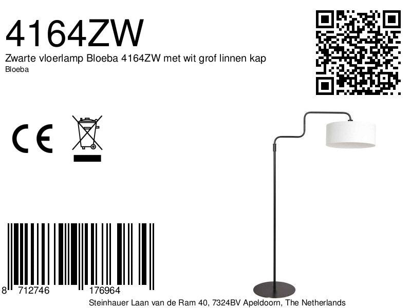 Vloerlamp bloeba 4164zw zwart met wit grof linnen kap