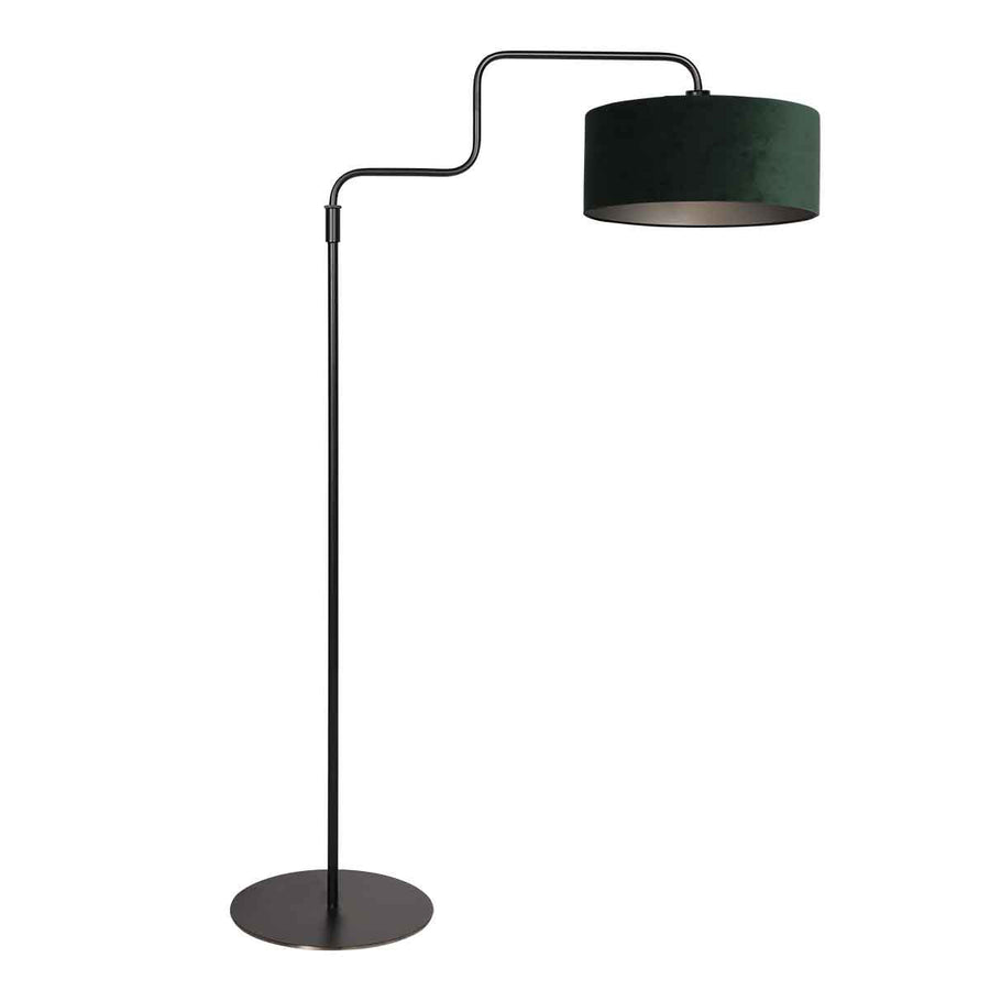 Zwarte vloerlamp Bloeba 4165ZW met groen velours kap