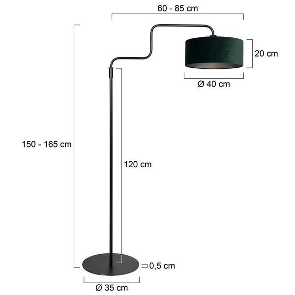 Zwarte vloerlamp Bloeba 4165ZW met groen velours kap