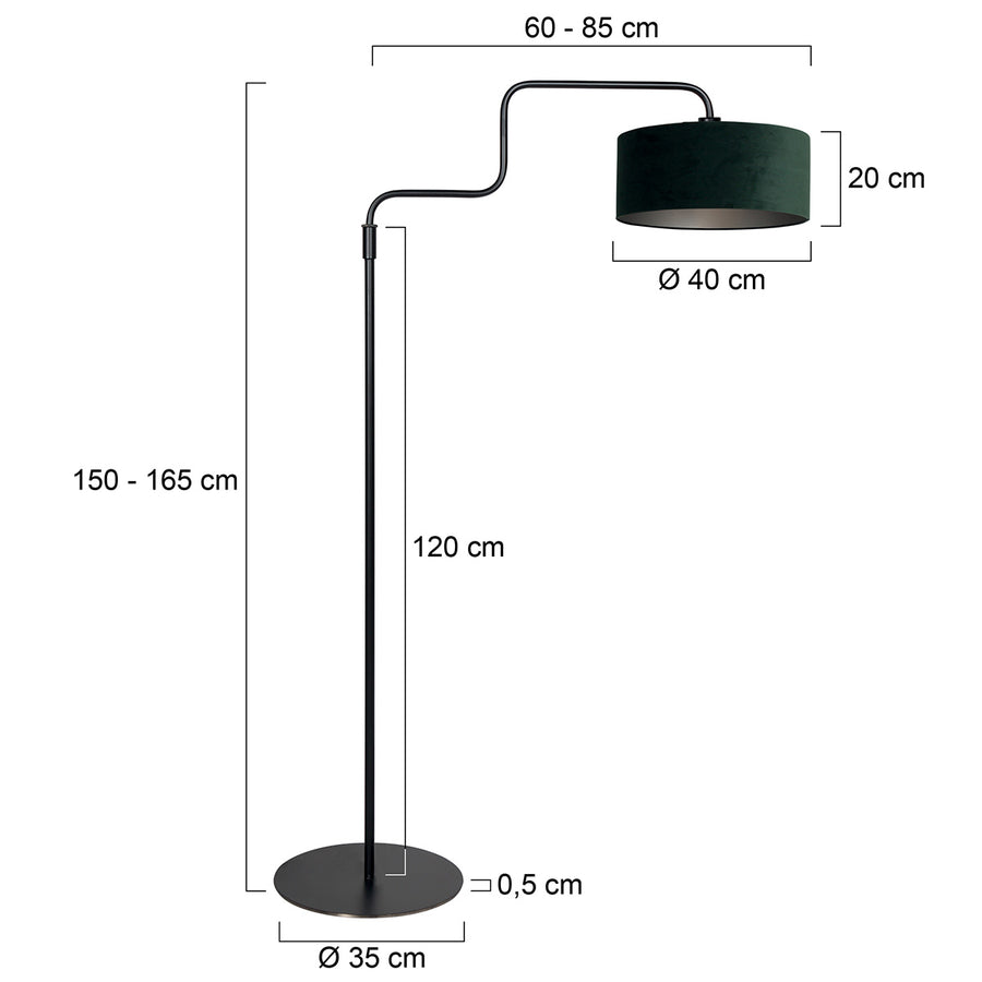 Zwarte vloerlamp Bloeba 4165ZW met groen velours kap
