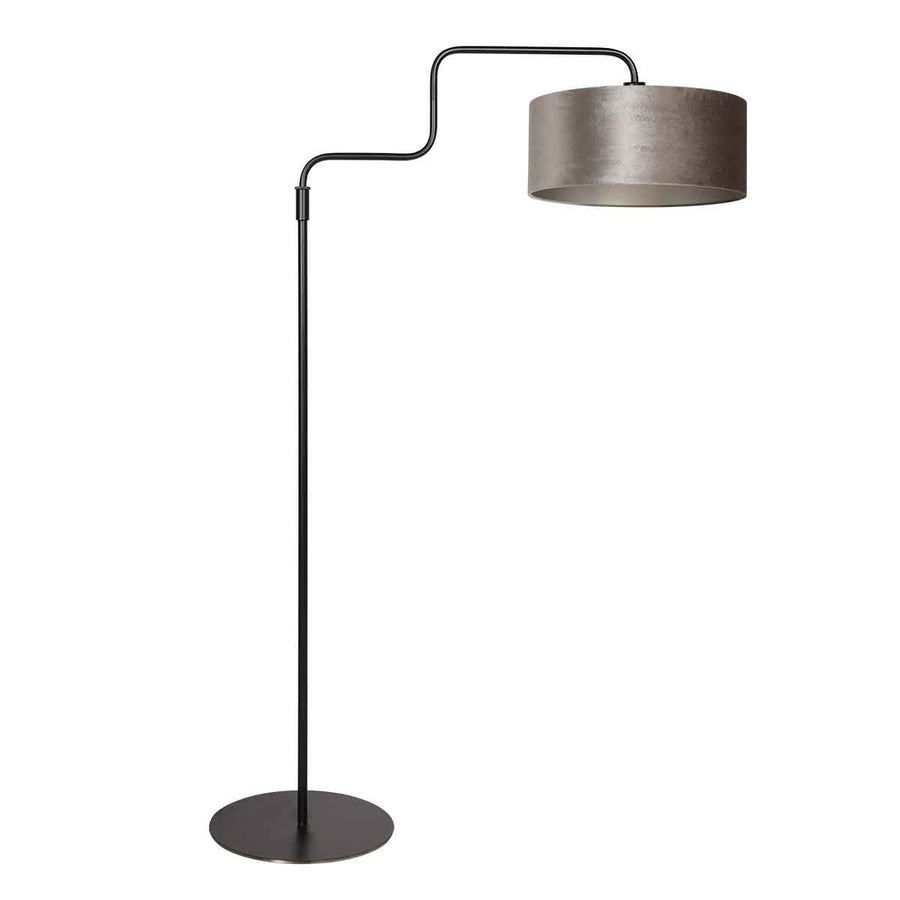 Zwarte vloerlamp Bloeba 4167ZW met grijs velours kap