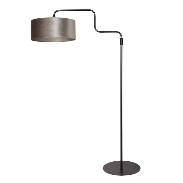 Zwarte vloerlamp Bloeba 4167ZW met grijs velours kap
