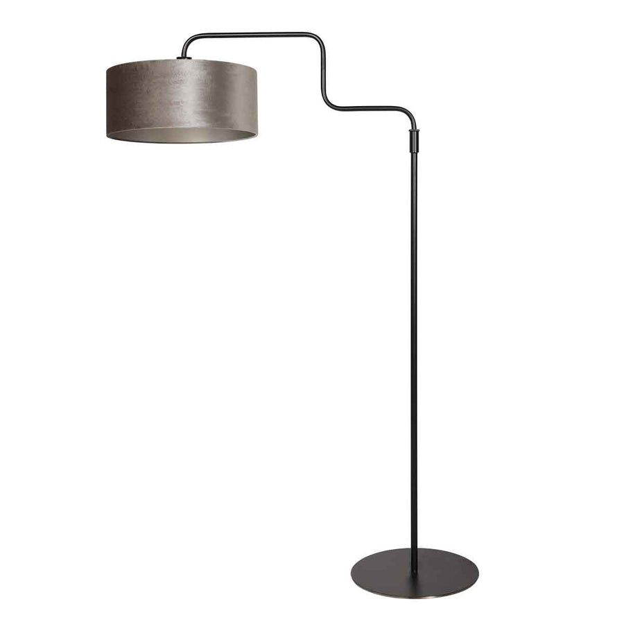Zwarte vloerlamp Bloeba 4167ZW met grijs velours kap