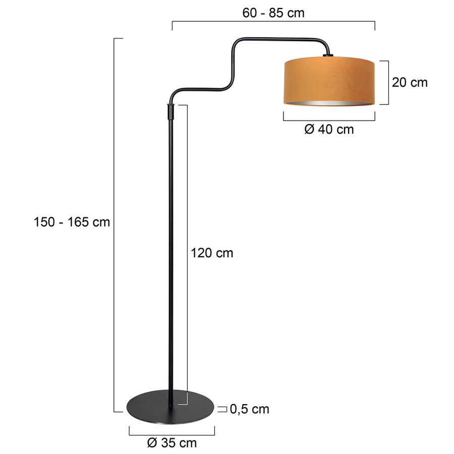 Vloerlamp bloeba 4168zw zwart met gouden velours kap