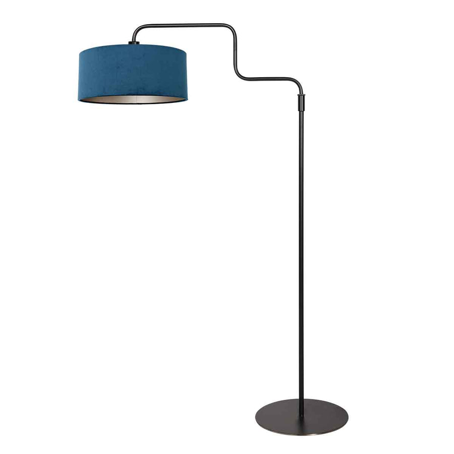 Zwarte vloerlamp Bloeba 4169ZW met blauw velours kap