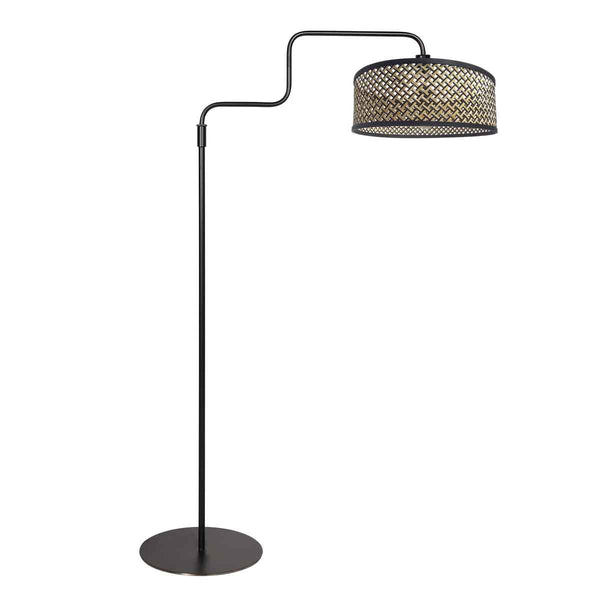 Zwarte vloerlamp Bloeba 4170ZW met naturel zwart bamboe kap