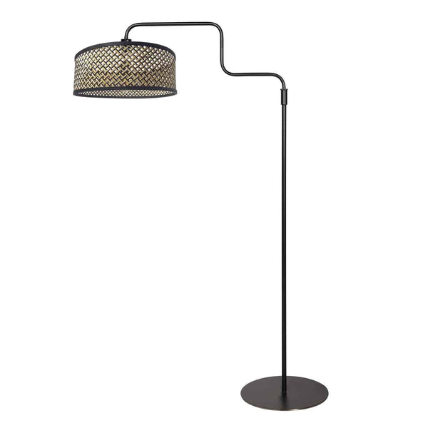 Zwarte vloerlamp Bloeba 4170ZW met naturel zwart bamboe kap