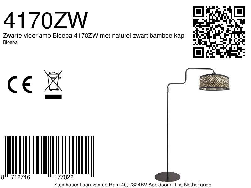Zwarte vloerlamp Bloeba 4170ZW met naturel zwart bamboe kap