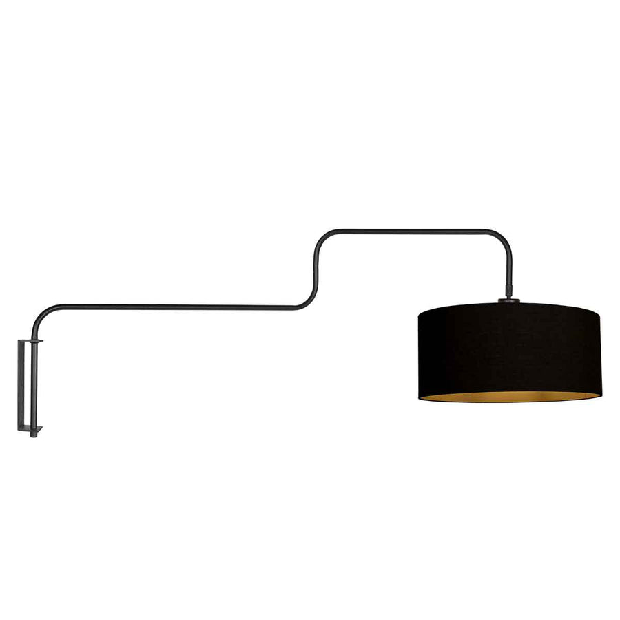 Zwarte Wandlamp Bloeba 4172ZW met zwart linnen kap
