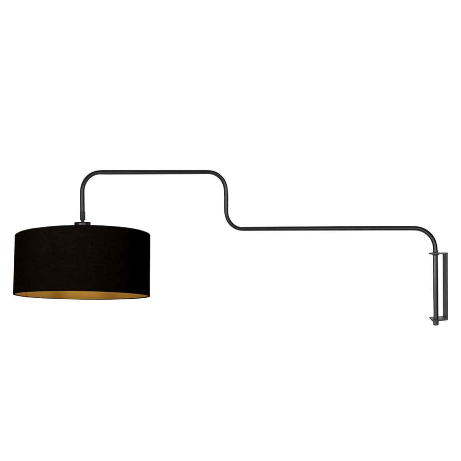 Zwarte Wandlamp Bloeba 4172ZW met zwart linnen kap