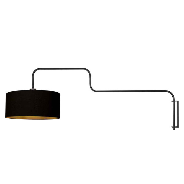 Zwarte Wandlamp Bloeba 4172ZW met zwart linnen kap