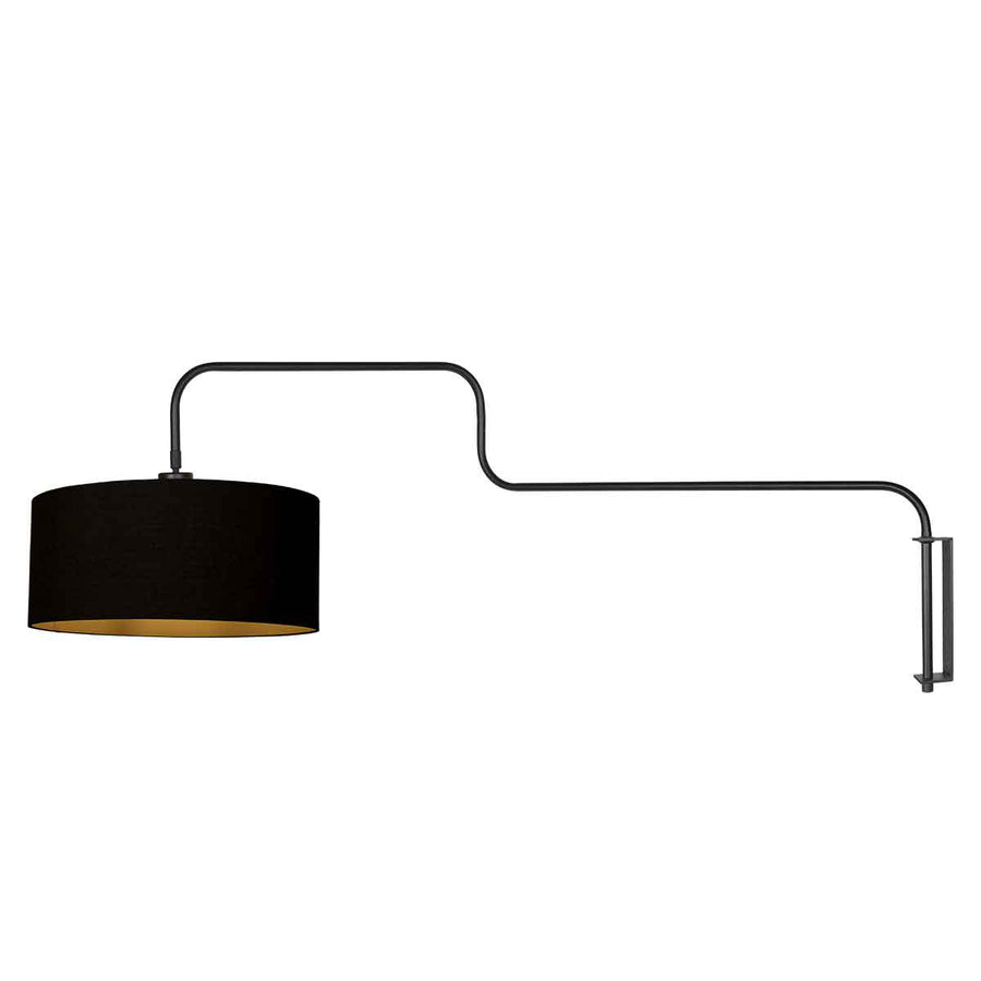 Zwarte Wandlamp Bloeba 4172ZW met zwart linnen kap