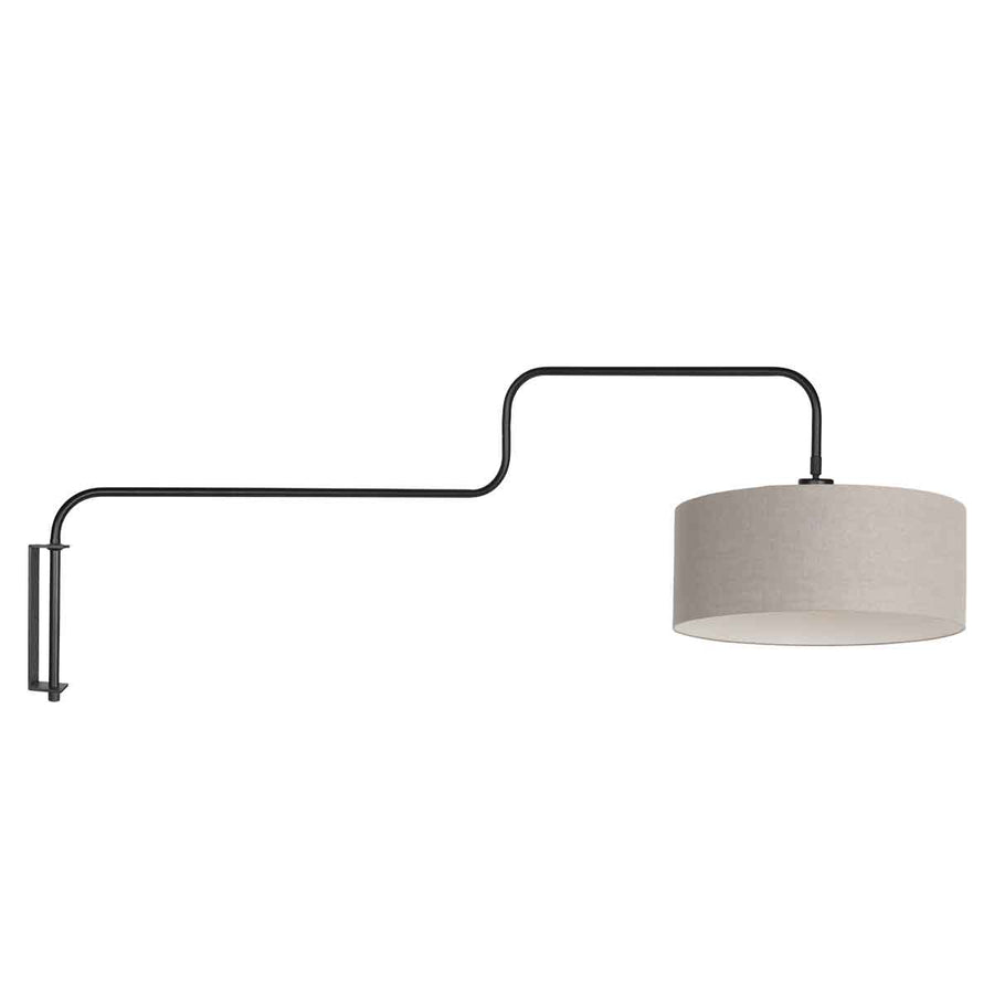 Zwarte Wandlamp Bloeba 4174ZW met grijs grof linnen kap