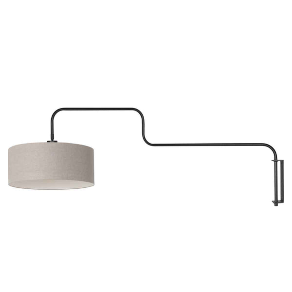 Zwarte Wandlamp Bloeba 4174ZW met grijs grof linnen kap