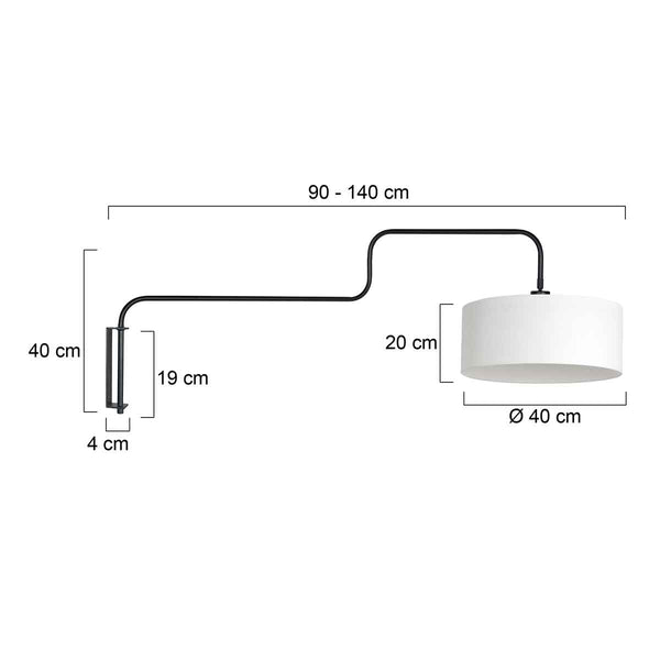 Zwarte Wandlamp Bloeba 4175ZW met wit grof linnen kap