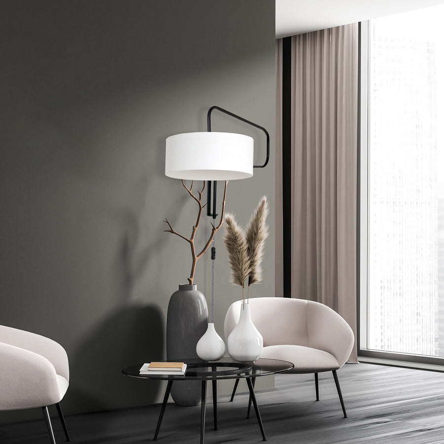 Zwarte Wandlamp Bloeba 4175ZW met wit grof linnen kap