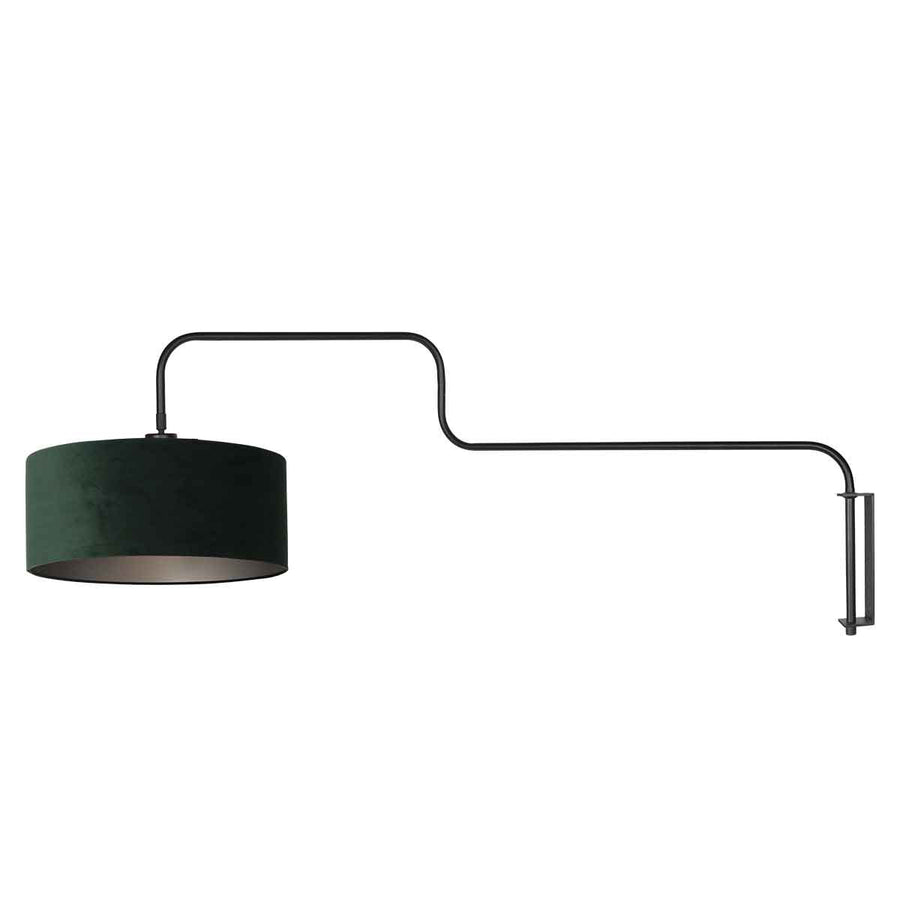 Zwarte Wandlamp Bloeba 4176ZW met wit groen velours kap