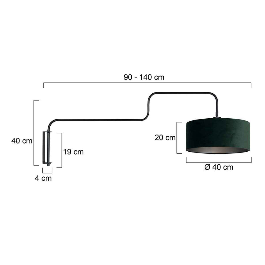 Zwarte Wandlamp Bloeba 4176ZW met wit groen velours kap