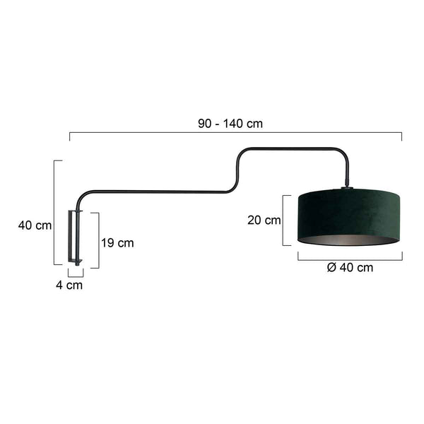 Zwarte Wandlamp Bloeba 4176ZW met wit groen velours kap