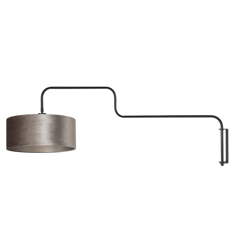 Zwarte Wandlamp Bloeba 4178ZW met grijs velours kap