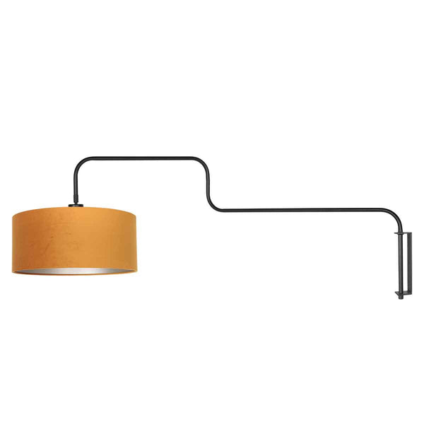 Zwarte Wandlamp Bloeba 4179ZW met goud velours kap