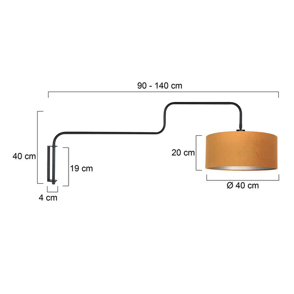 Zwarte Wandlamp Bloeba 4179ZW met goud velours kap