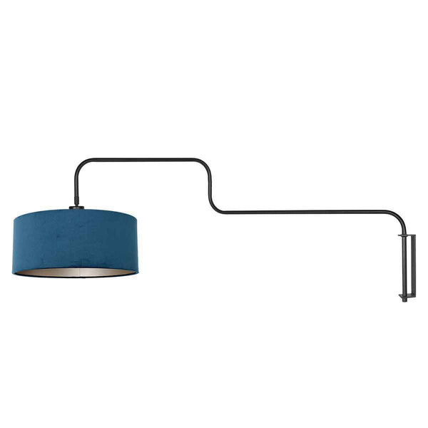 Zwarte Wandlamp Bloeba 4180ZW met blauw velours kap