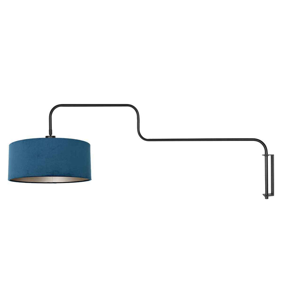 Zwarte Wandlamp Bloeba 4180ZW met blauw velours kap