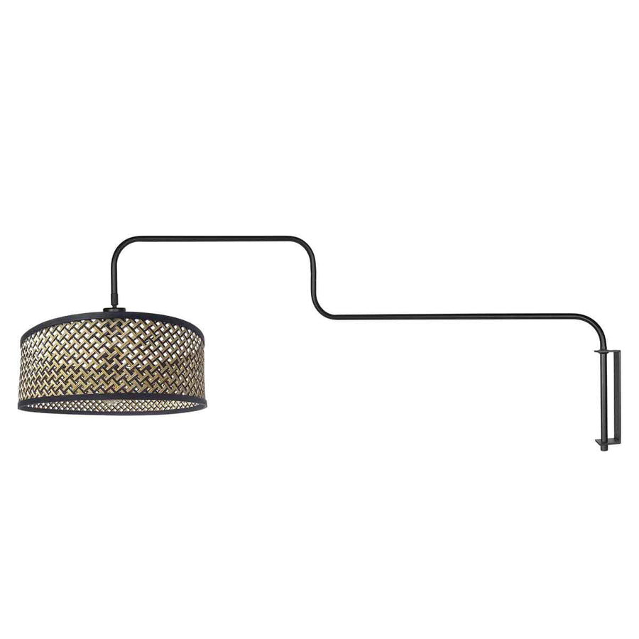 Zwarte Wandlamp Bloeba 4181ZW met naturel / zwart bamboe kap
