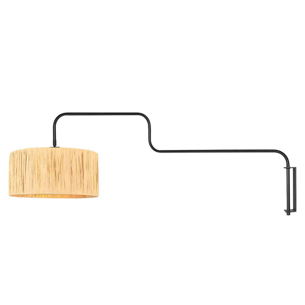 Zwarte Wandlamp Bloeba 4182ZW met naturel gras kap