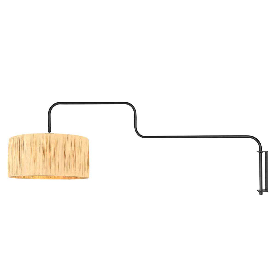Zwarte Wandlamp Bloeba 4182ZW met naturel gras kap