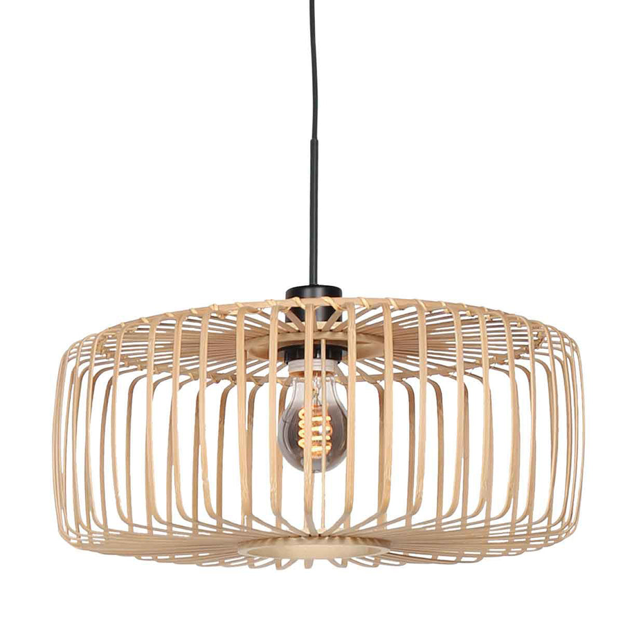 Zwarte hanglamp Sparkled Light 4184ZW met blank bamboe kap