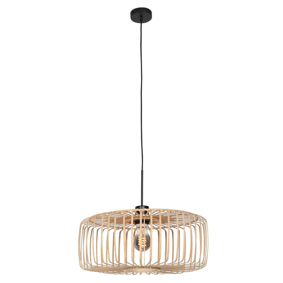 Zwarte hanglamp Sparkled Light 4184ZW met blank bamboe kap
