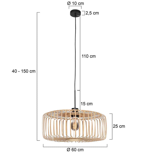 Zwarte hanglamp Sparkled Light 4184ZW met blank bamboe kap