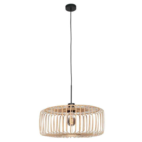 Zwarte hanglamp Sparkled Light 4184ZW met blank bamboe kap
