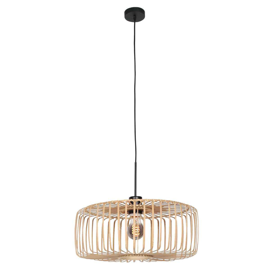 Zwarte hanglamp Sparkled Light 4184ZW met blank bamboe kap