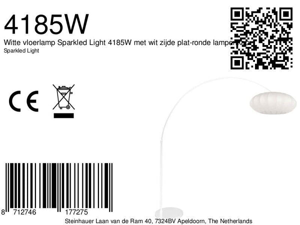 Witte vloerlamp Sparkled Light 4185W met wit zijde plat-ronde lampenkap