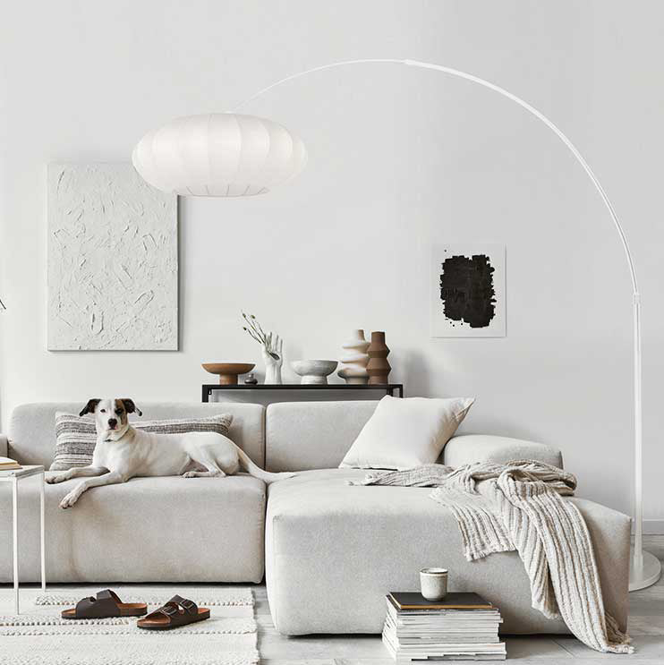 Witte vloerlamp Sparkled Light 4185W met wit zijde plat-ronde lampenkap