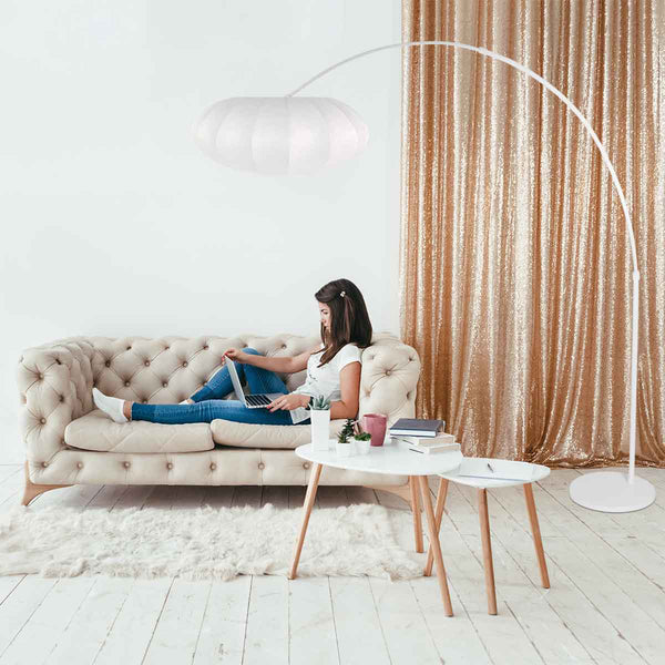 Witte vloerlamp Sparkled Light 4185W met wit zijde plat-ronde lampenkap